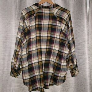 BDG Plaid Button-Down Shirt in Mustard, Black & Cream
